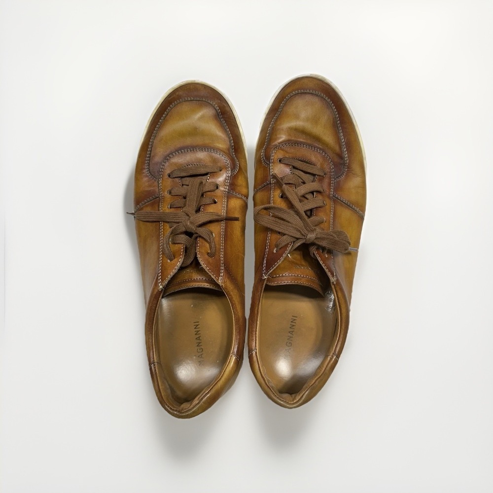 Magnanni Men's Leather Sneakers Size 12 EU 45 Cognac Brown Casual Shoes